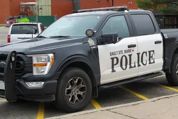 Sault Ste. Marie police 2021 Ford F-150 Police Responder pickup in black and white
