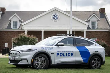 Federal Protective Service Ford Mustang Mach-E police vehicle in white with blue markings