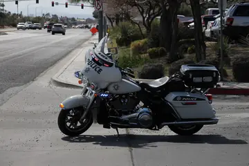 Las Vegas Metropolitan Police Harley-Davidson Electra Glide police motorcycle during traffic control