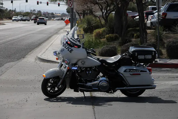 Las Vegas Metropolitan Police Harley-Davidson Electra Glide police motorcycle during traffic control